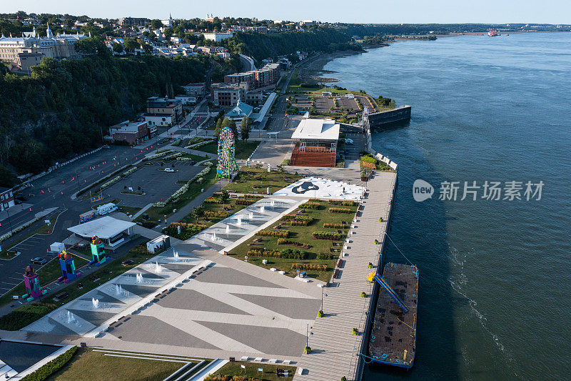 喷泉鸟瞰图，Fontaine du Quai Paquet, Lévis，魁北克，加拿大